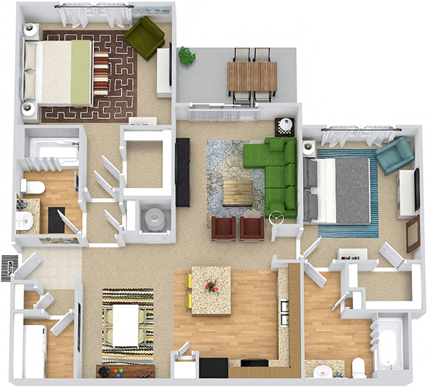Floor plan for 2 beds, 2 baths, 1159 sqft